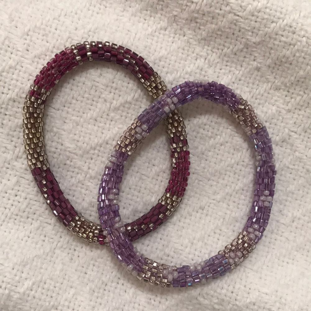 Purple + Gold Beaded Bracelets